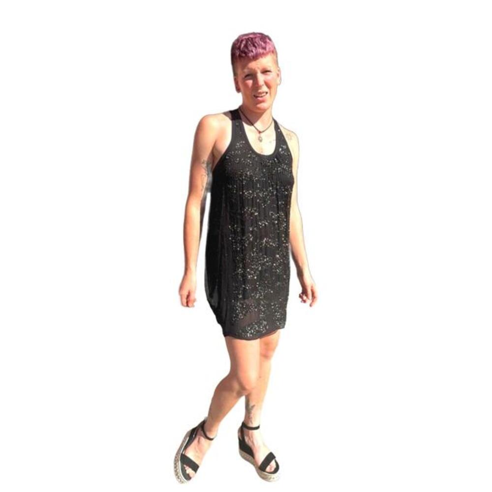 AllSaints 6 Black Silk Sequined Racerback Mini Dress